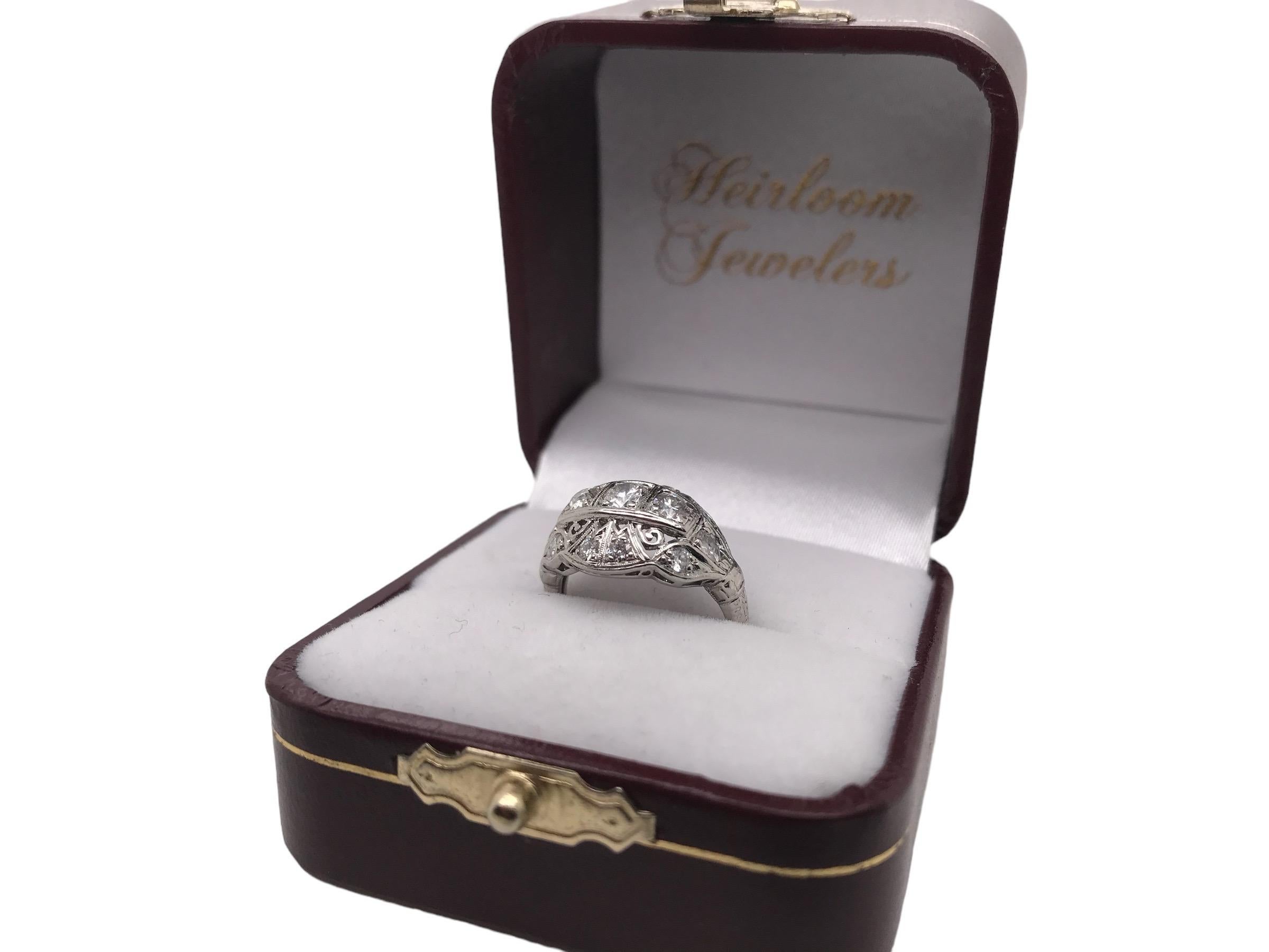 Edwardian Era Platinum 1.0CTW Diamond Cocktail Ring For Sale 7