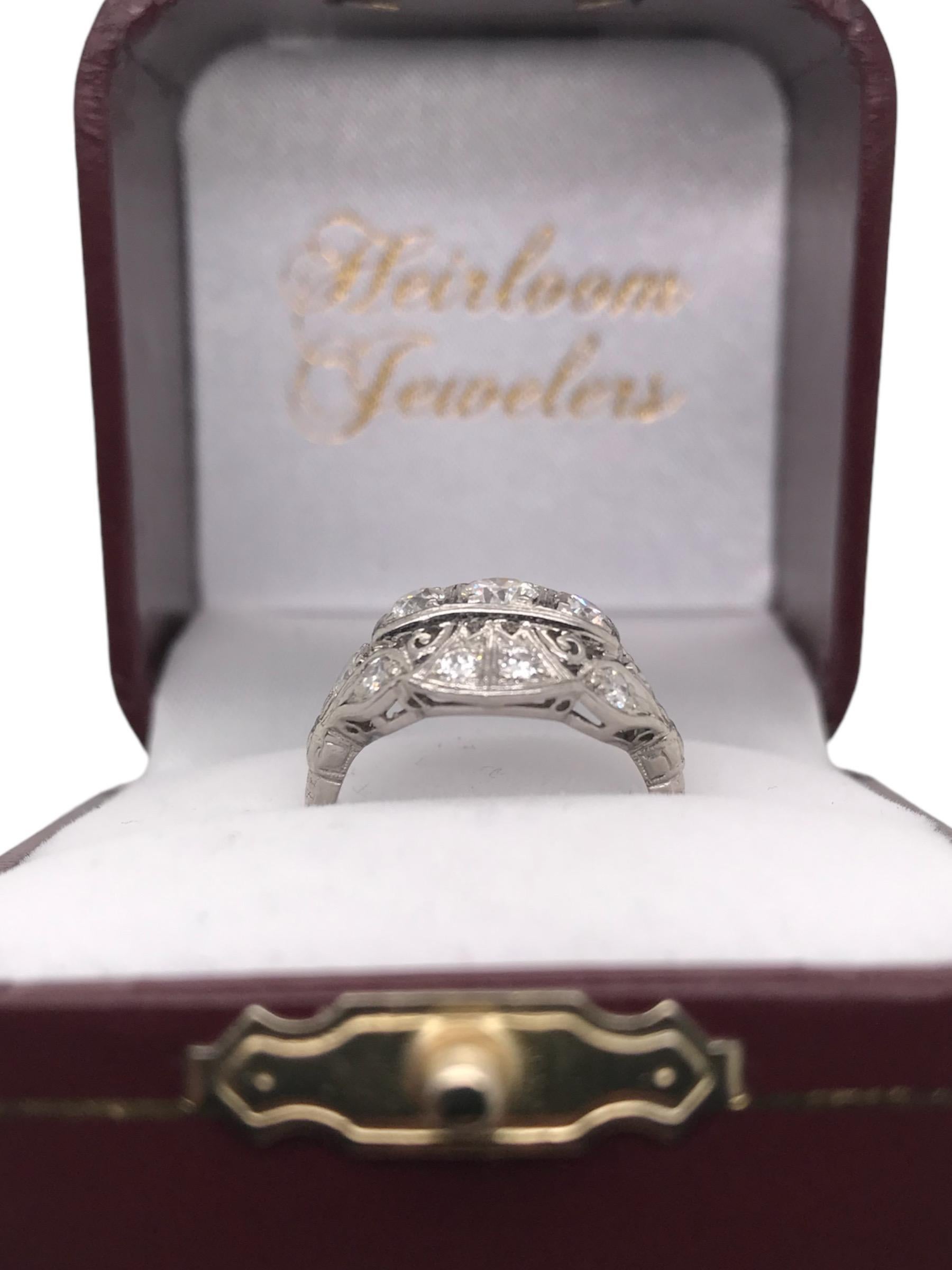 Edwardian Era Platinum 1.0CTW Diamond Cocktail Ring For Sale 8
