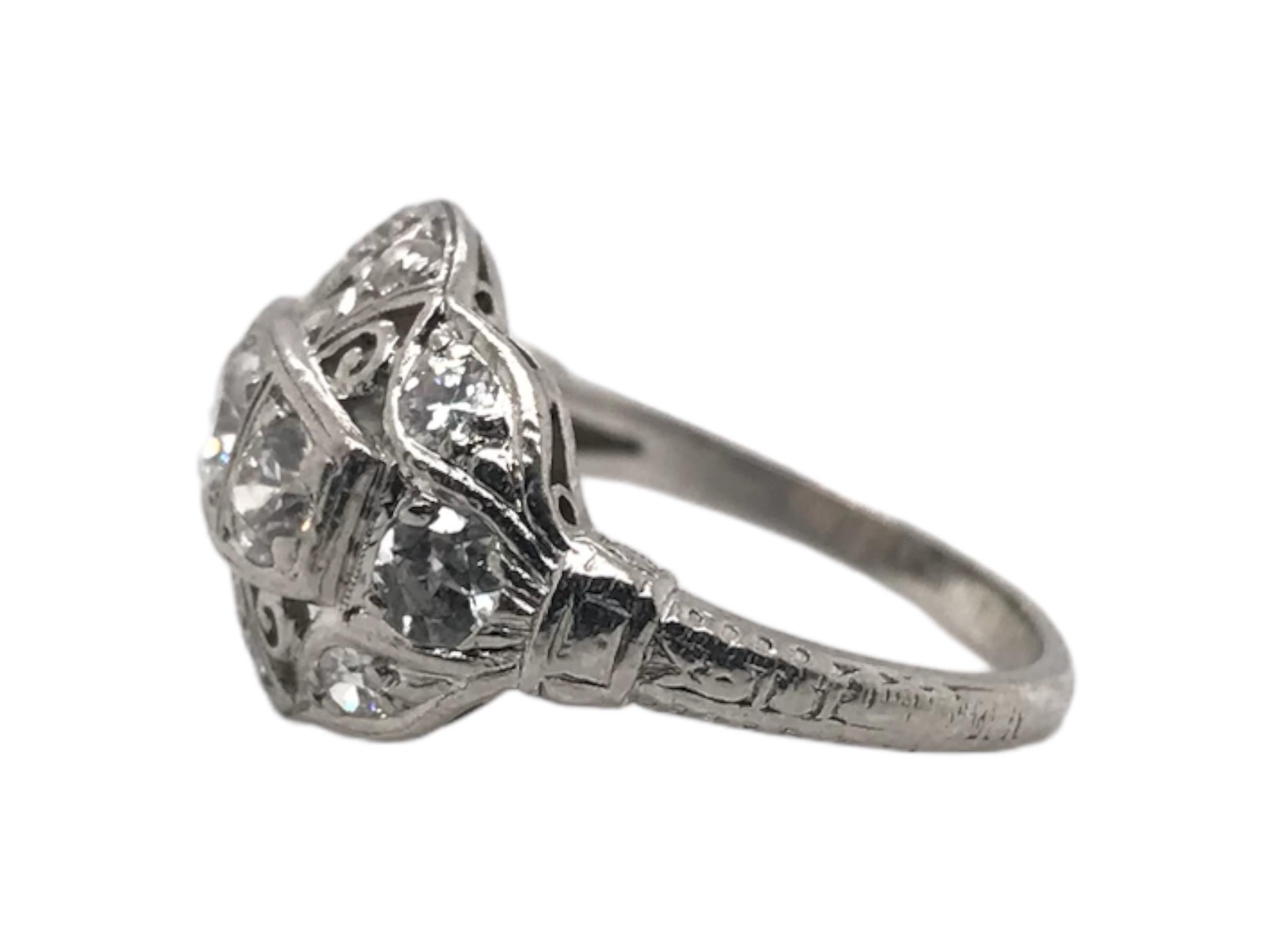 Edwardian Era Platinum 1.0CTW Diamond Cocktail Ring For Sale 1