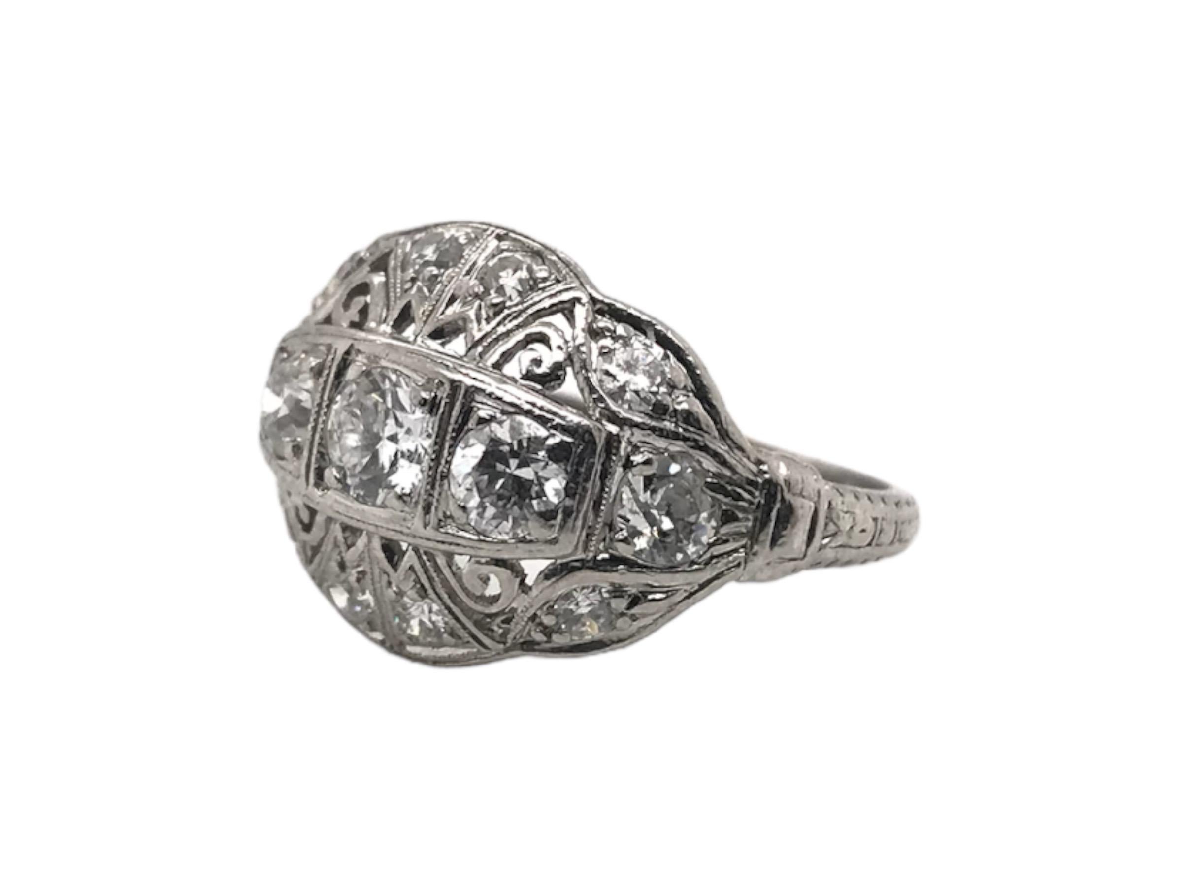 Edwardian Era Platinum 1.0CTW Diamond Cocktail Ring For Sale 2