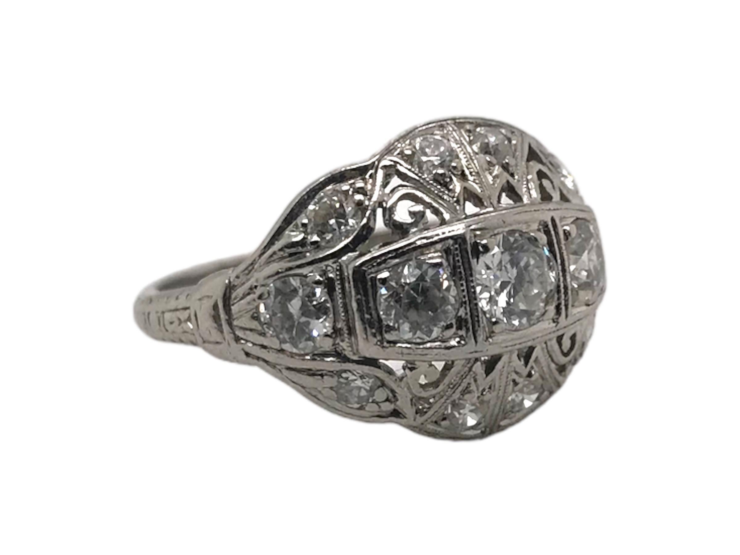 Edwardian Era Platinum 1.0CTW Diamond Cocktail Ring For Sale 3