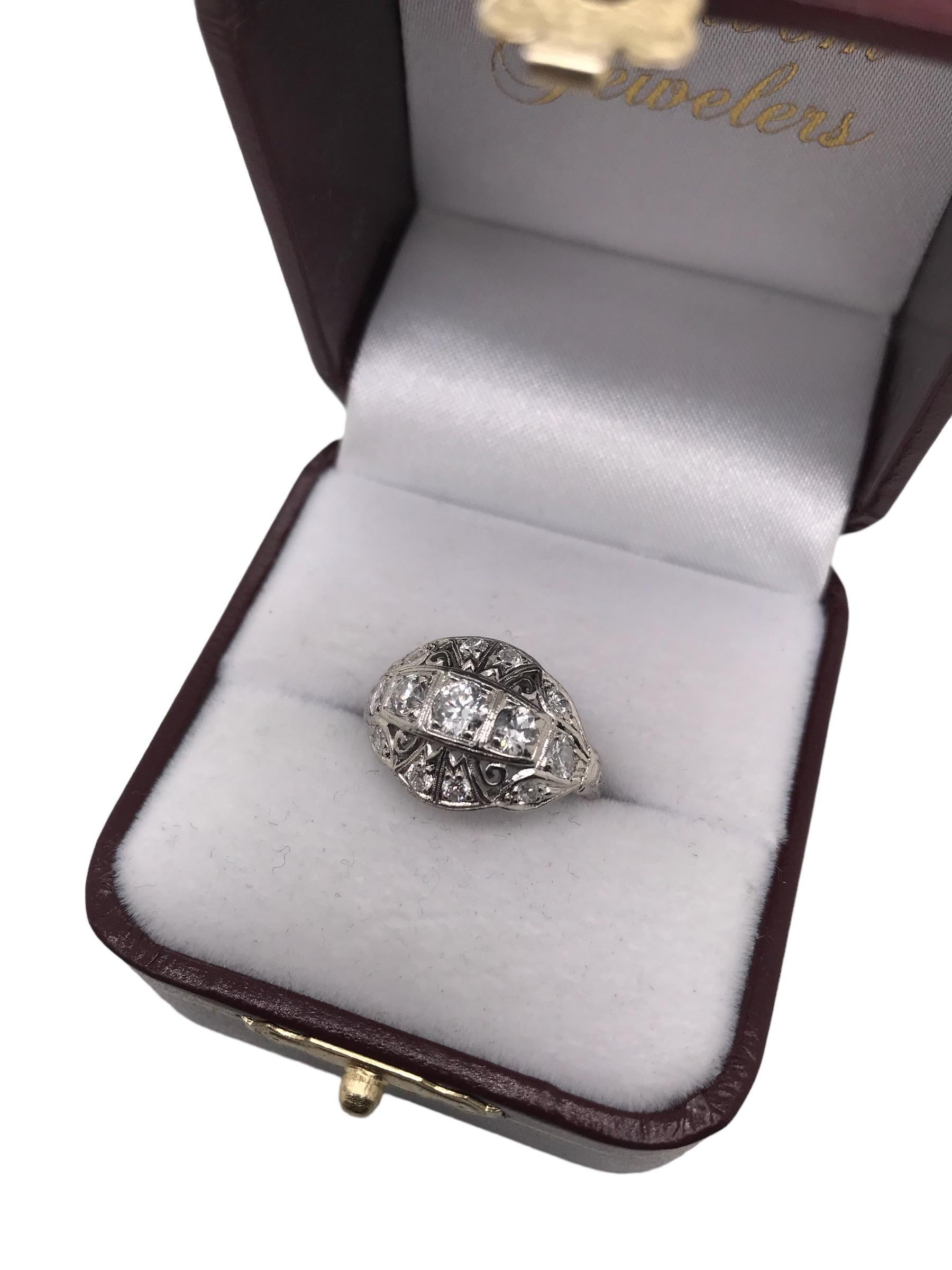Edwardian Era Platinum 1.0CTW Diamond Cocktail Ring For Sale 4
