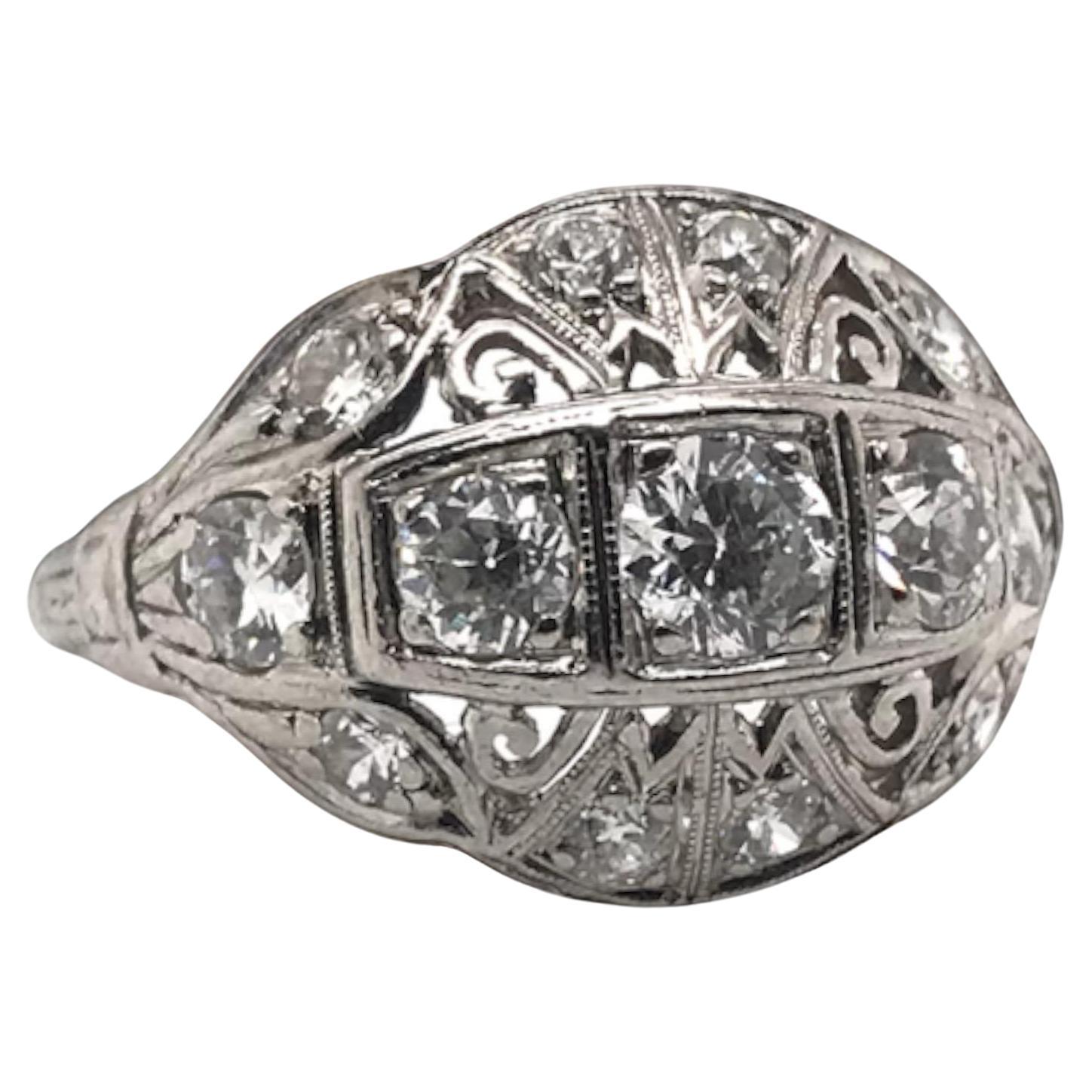 Edwardian Era Platinum 1.0CTW Diamond Cocktail Ring For Sale