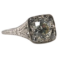 Antique Edwardian Era Platinum 1.44 Carat Old European Cut Diamond Engagement Ring