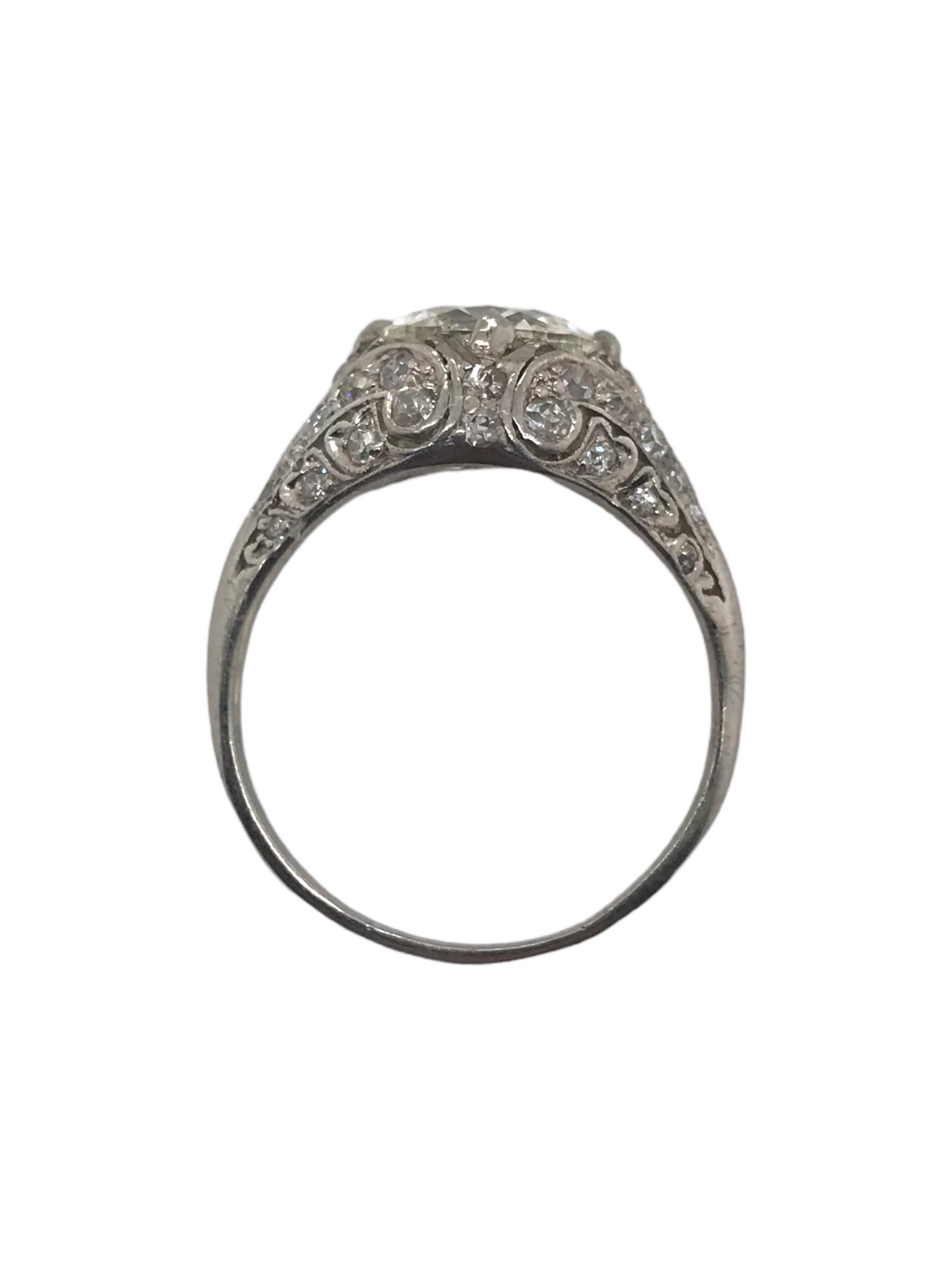 Edwardian Era Platinum 2.02 Carat Old European Cut Engagement Ring For Sale 2