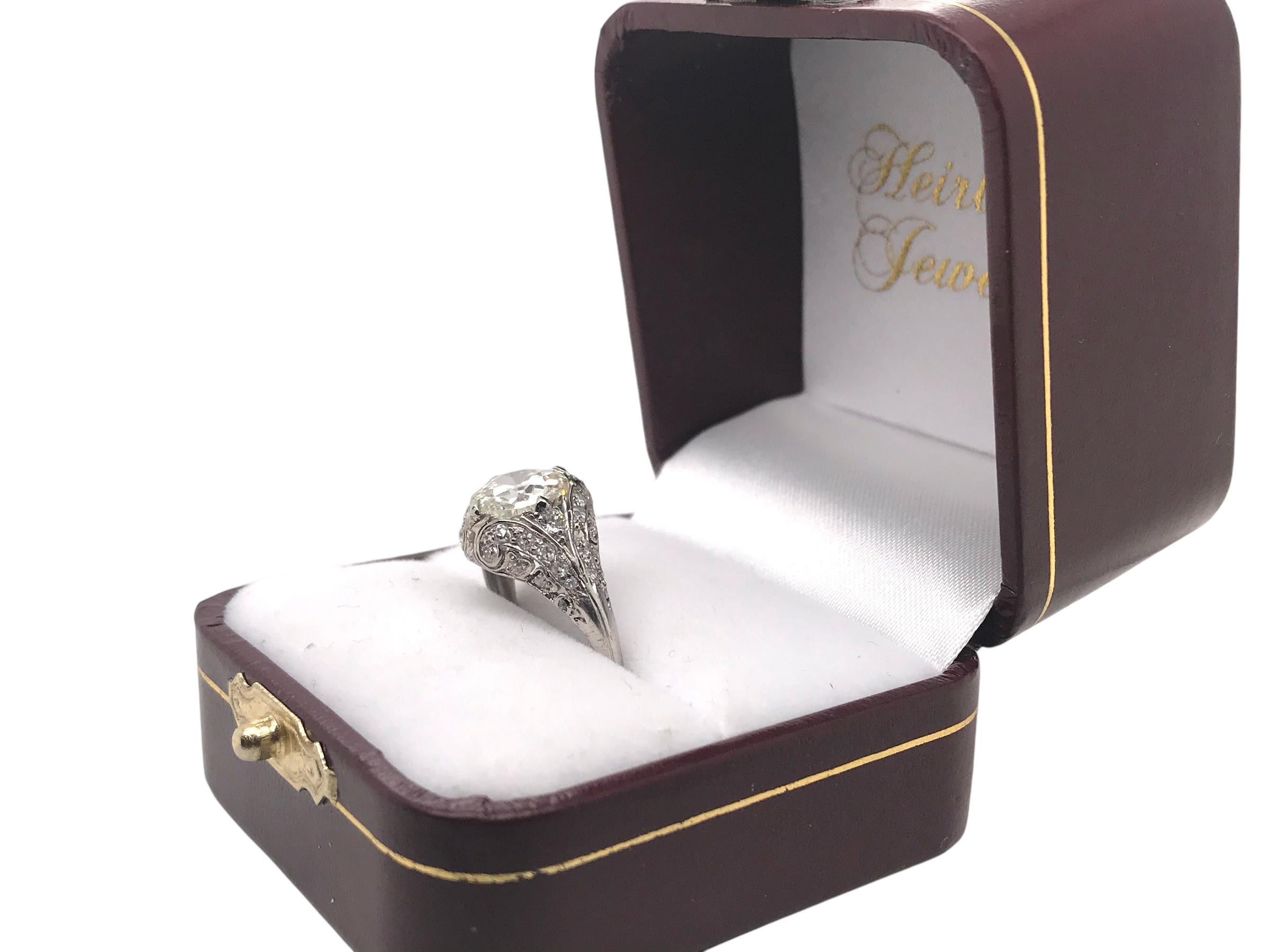 Edwardian Era Platinum 2.02 Carat Old European Cut Engagement Ring For Sale 5