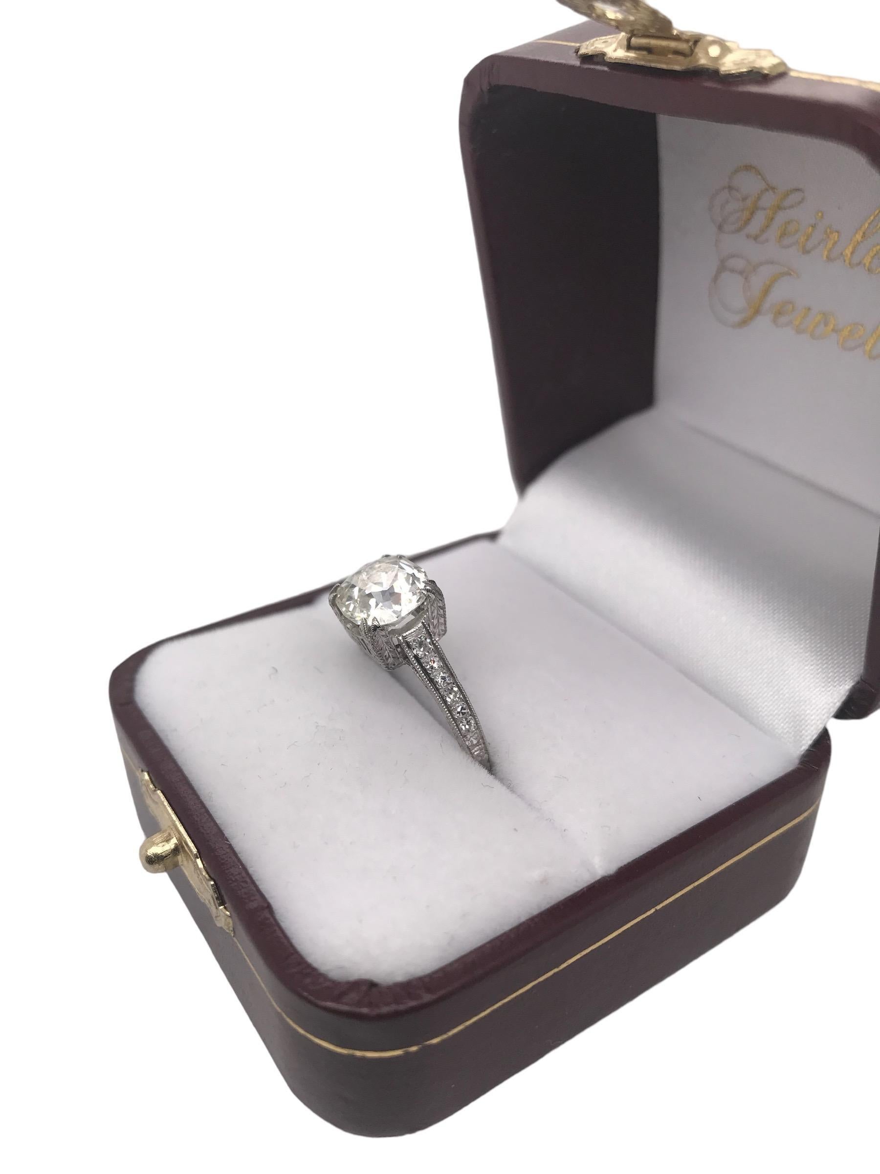 Edwardian Era Platinum 2.21 Carat Old Mine Cut Engagement Ring For Sale 10