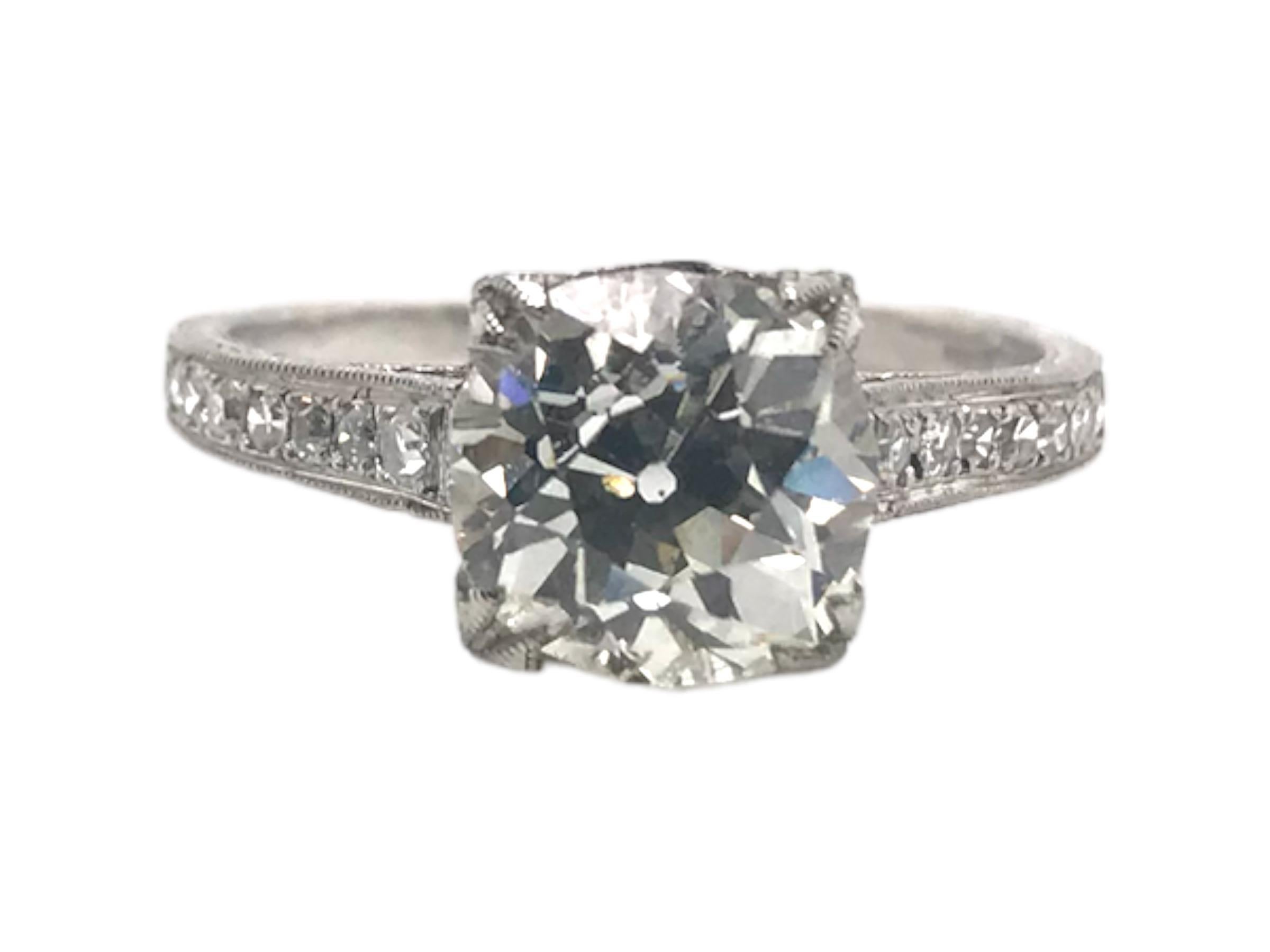 Edwardian Era Platinum 2.21 Carat Old Mine Cut Engagement Ring In Excellent Condition For Sale In Montgomery, AL
