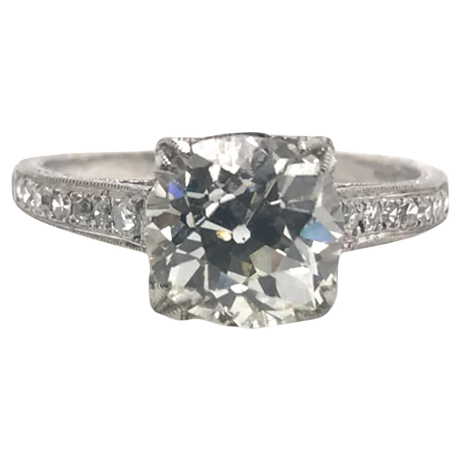 Edwardian Era Platinum 2.21 Carat Old Mine Cut Engagement Ring For Sale