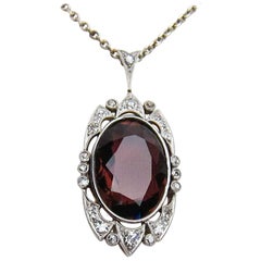 Edwardian Era Platinum 6.51 Carat Crimson Tourmaline and Diamond Pendant Edwardian Era Platinum 6.51 Carat Crimson Tourmaline and Diamond Pendant