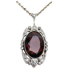 Edwardian Era Platinum 6.51 Carat Crimson Tourmaline and Diamond Pendant