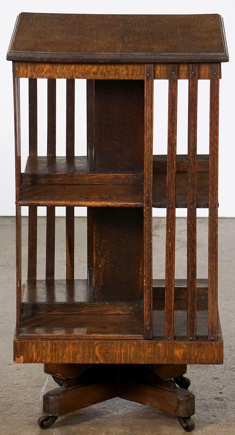 20th Century Edwardian-Era Revolving Bookcase or Library Stand of Oak on Rolling Casters