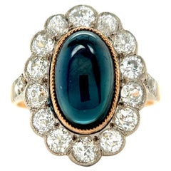 Antique Russian Sapphire Diamond Platinum 14k Rose Gold Cluster Ring