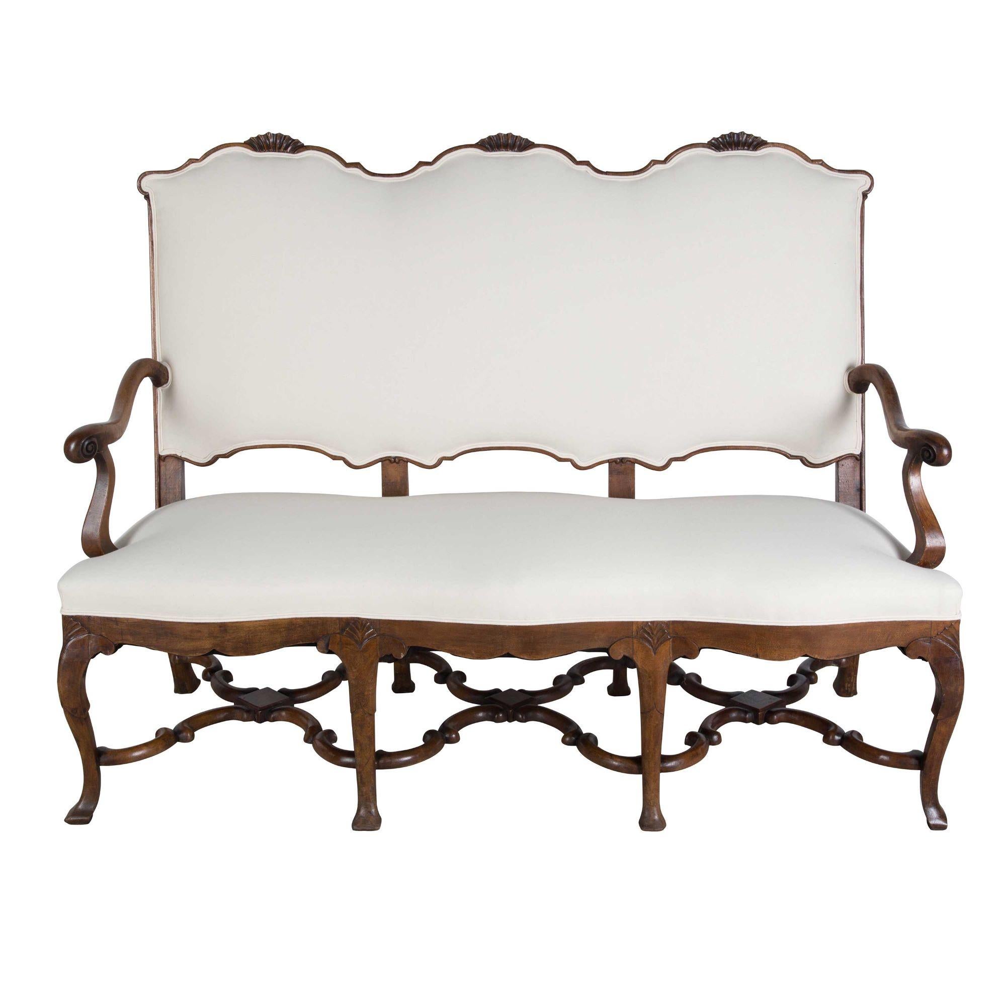 Edwardian Era Solid Walnut French Sofa Upholstered in Calico