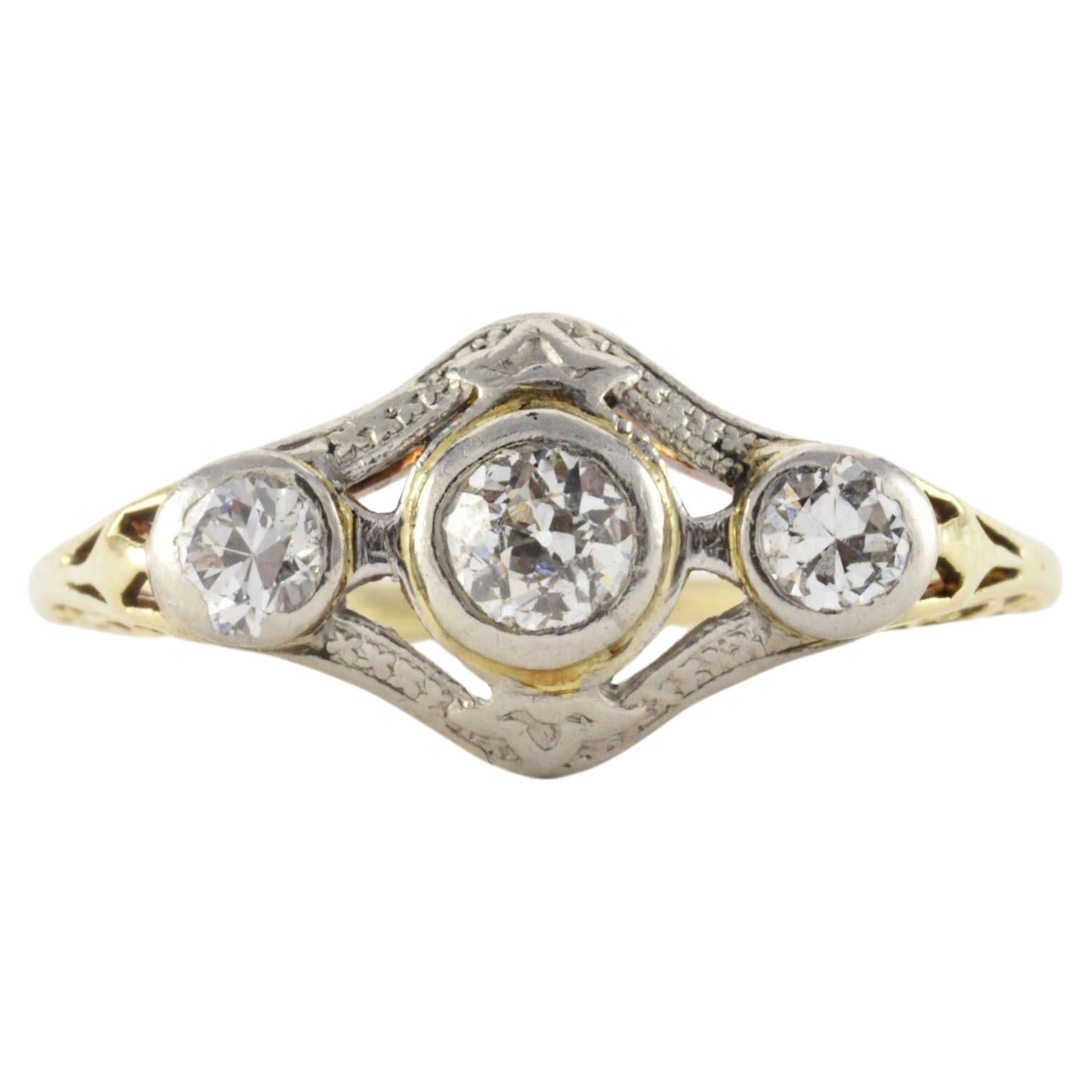 Dreistein-Diamant-Ring aus der Edwardianischen Ära