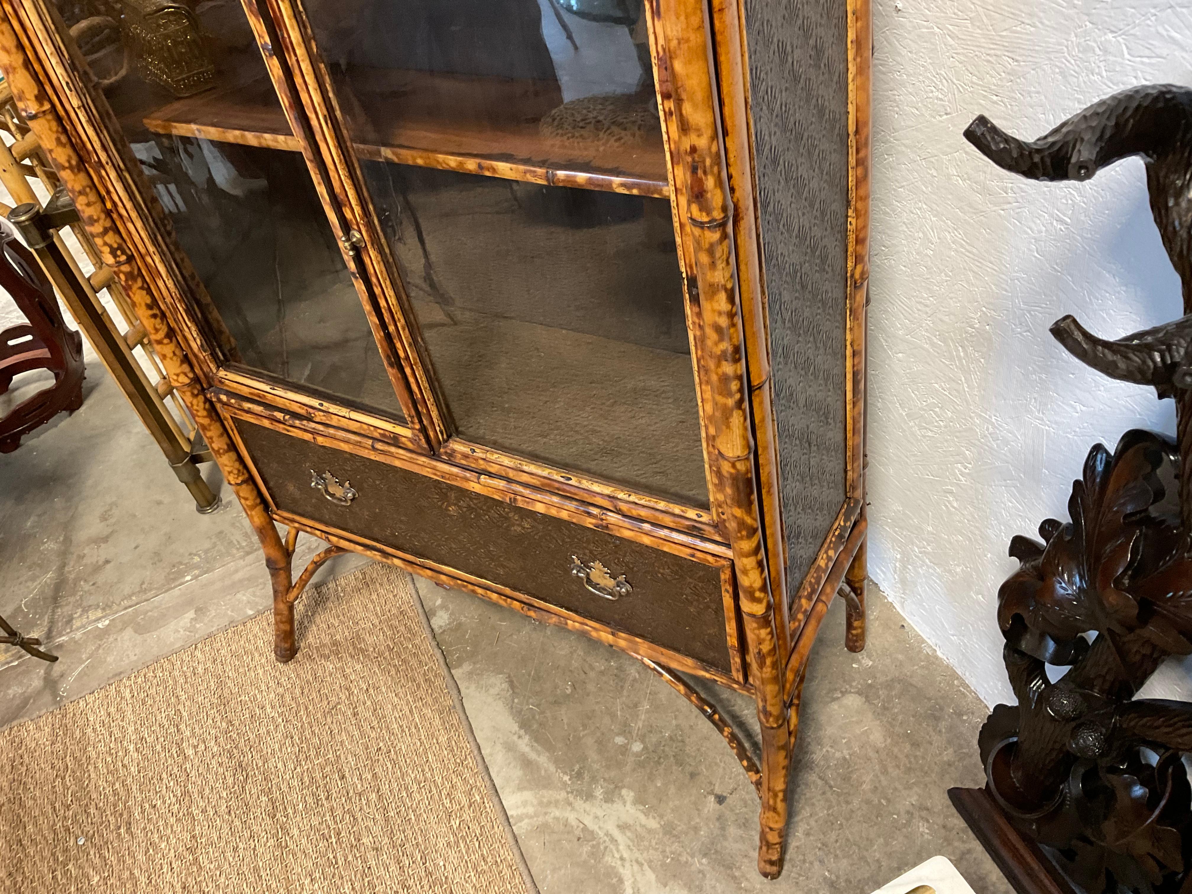 Edwardian Era Tortoise Bamboo Storage Cabinet In Good Condition In Marietta, GA