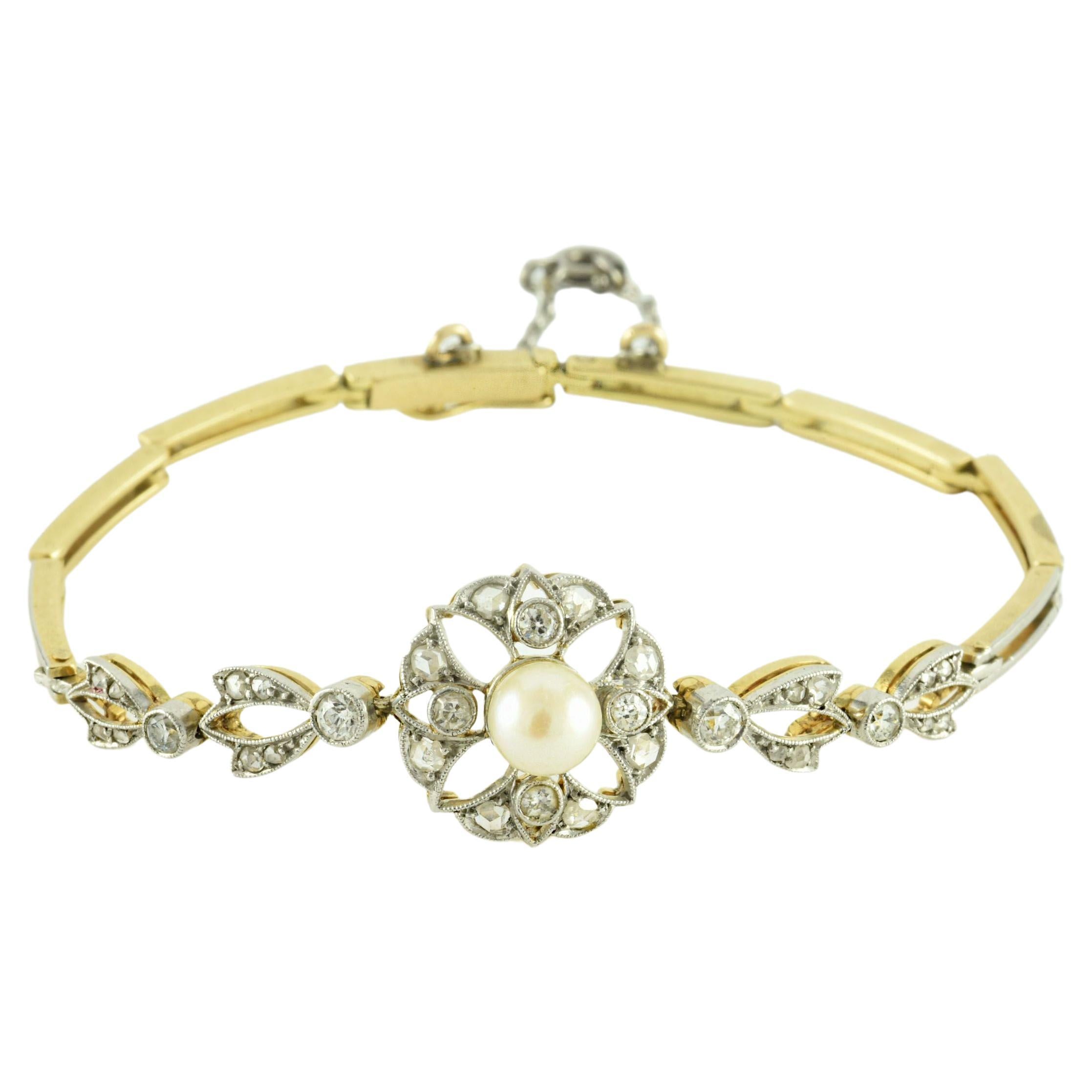 Edwardian Era White Pearl and Diamond Bracelet