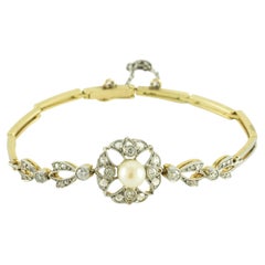Antique Edwardian Era White Pearl and Diamond Bracelet