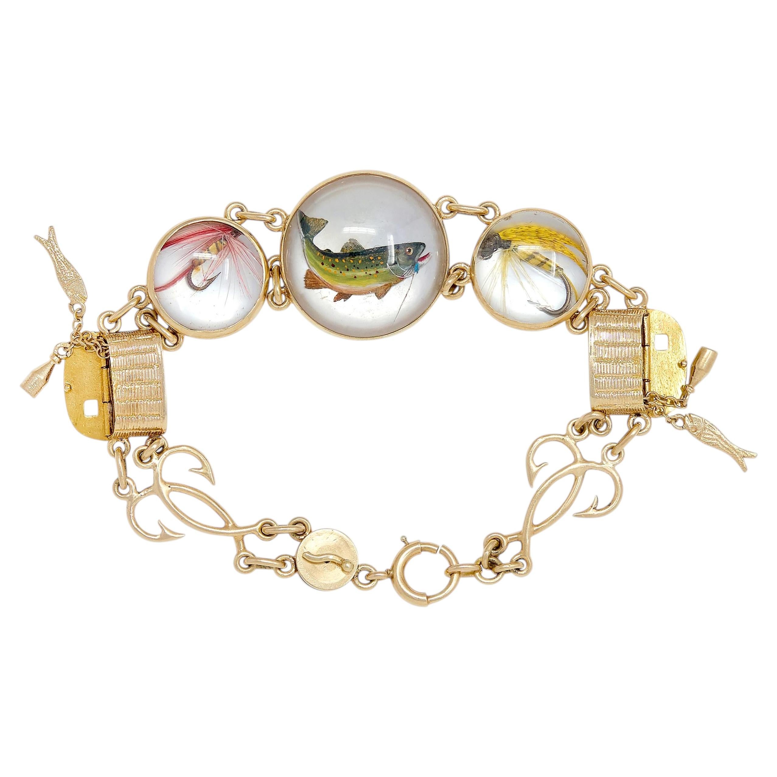 Edwardian Essex Crystal Quartz 14K Gold Antique Fishing Basket Bracelet For Sale