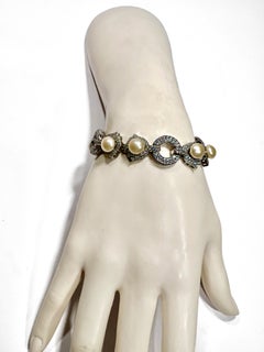 Edwardian Estate Diamond Pearl Vintage Costume Jewelry Bracelet