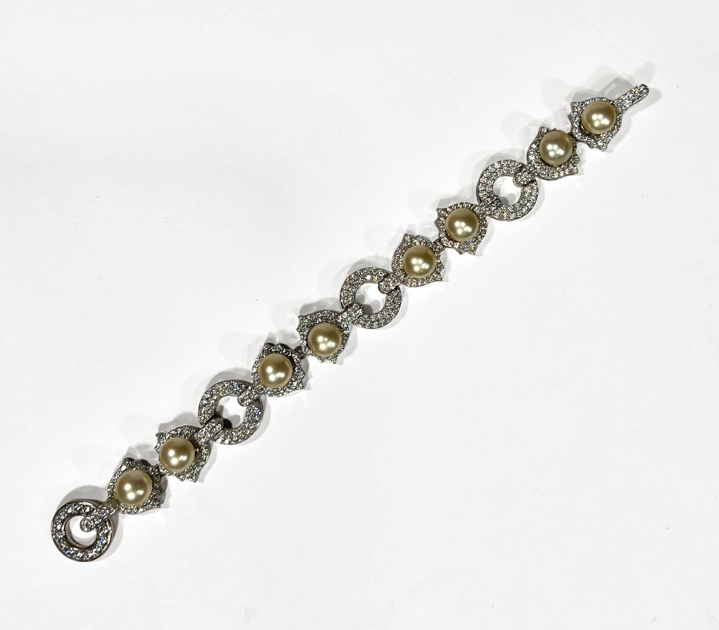 Pulsera Edwardian Estate Diamond Pearl Vintage Costume Jewelry Corte brillante en venta