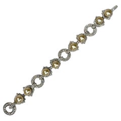 Edwardian Estate Diamond Pearl Vintage Costume Jewelry Bracelet