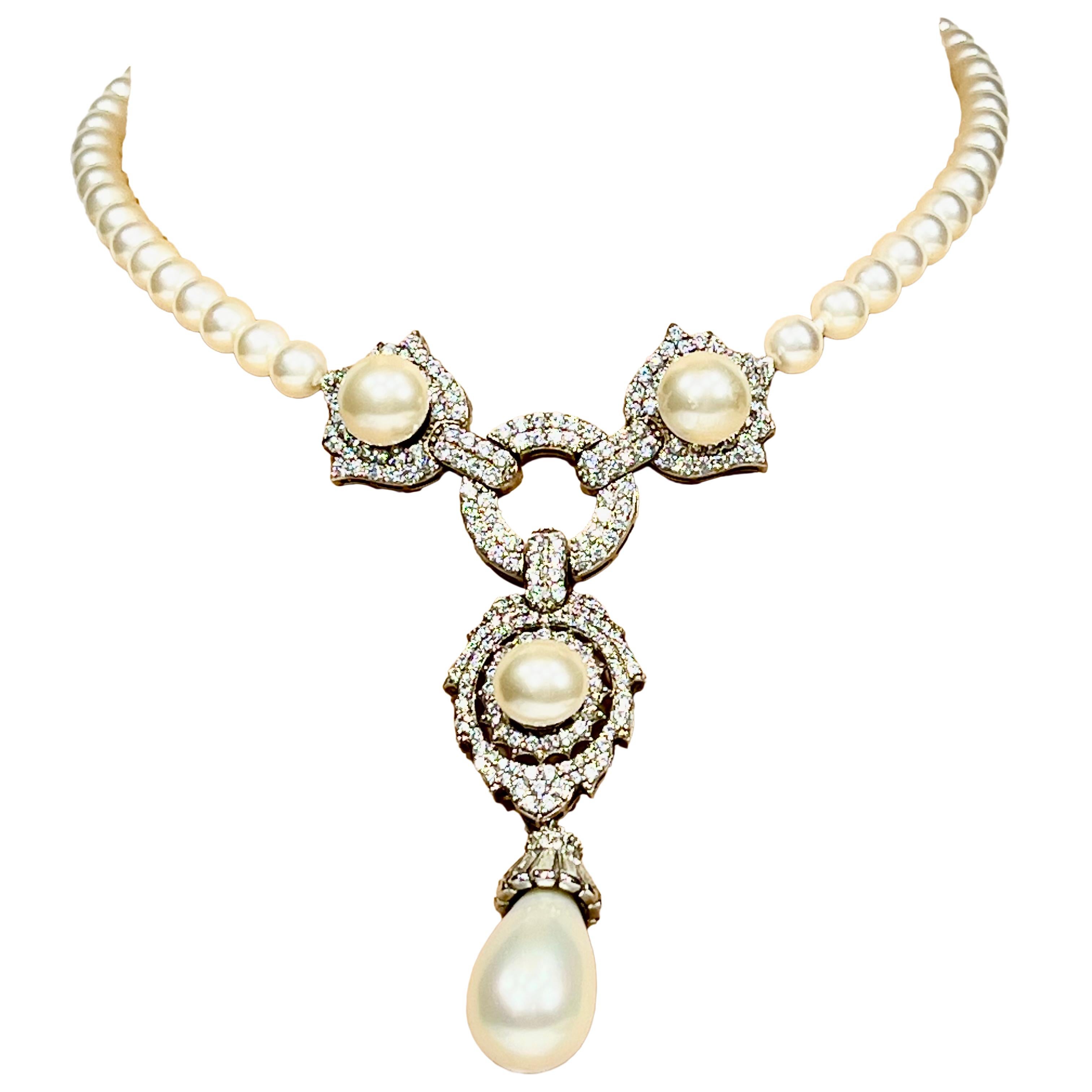 Art Deco Edwardian Estate Diamond Pearl Vintage Costume Jewelry Necklace by Clive Kandel