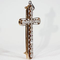Edwardian European Cut Diamond Cross Pendant Brooch