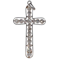 Antique Edwardian European Cut Diamond Cross Pendant Brooch