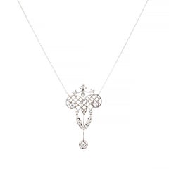 Edwardian European Cut Diamond Lavalier Necklace in Platinum