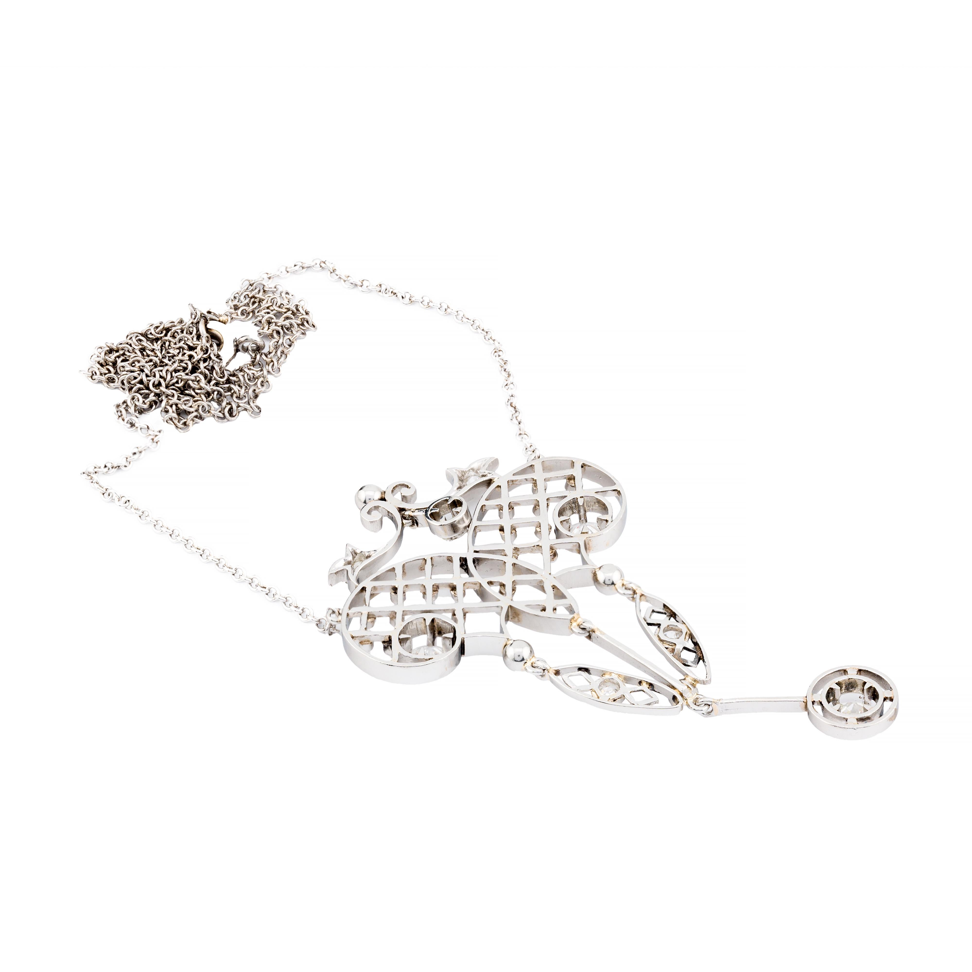 Edwardian European Cut Diamond Lavalier Necklace in Platinum im Angebot 1