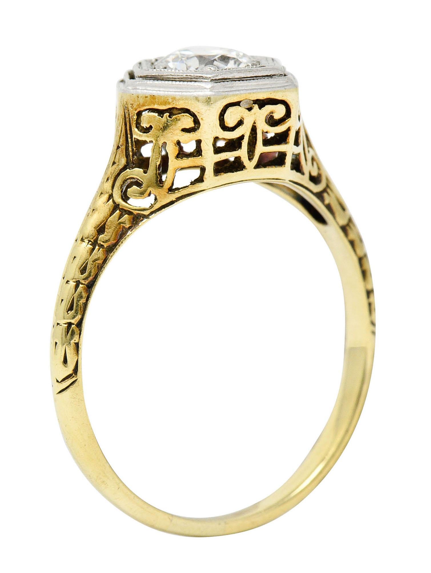 Verlobungsring aus Platin mit europäischem Diamantschliff aus 14 Karat Gold im Edwardianischen Schliff 2