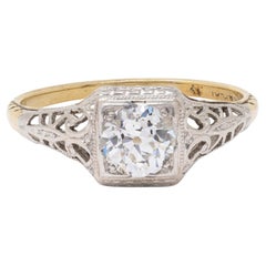 Edwardian European Diamond 14K Gold Platinum Antique Butterfly Engagement Ring