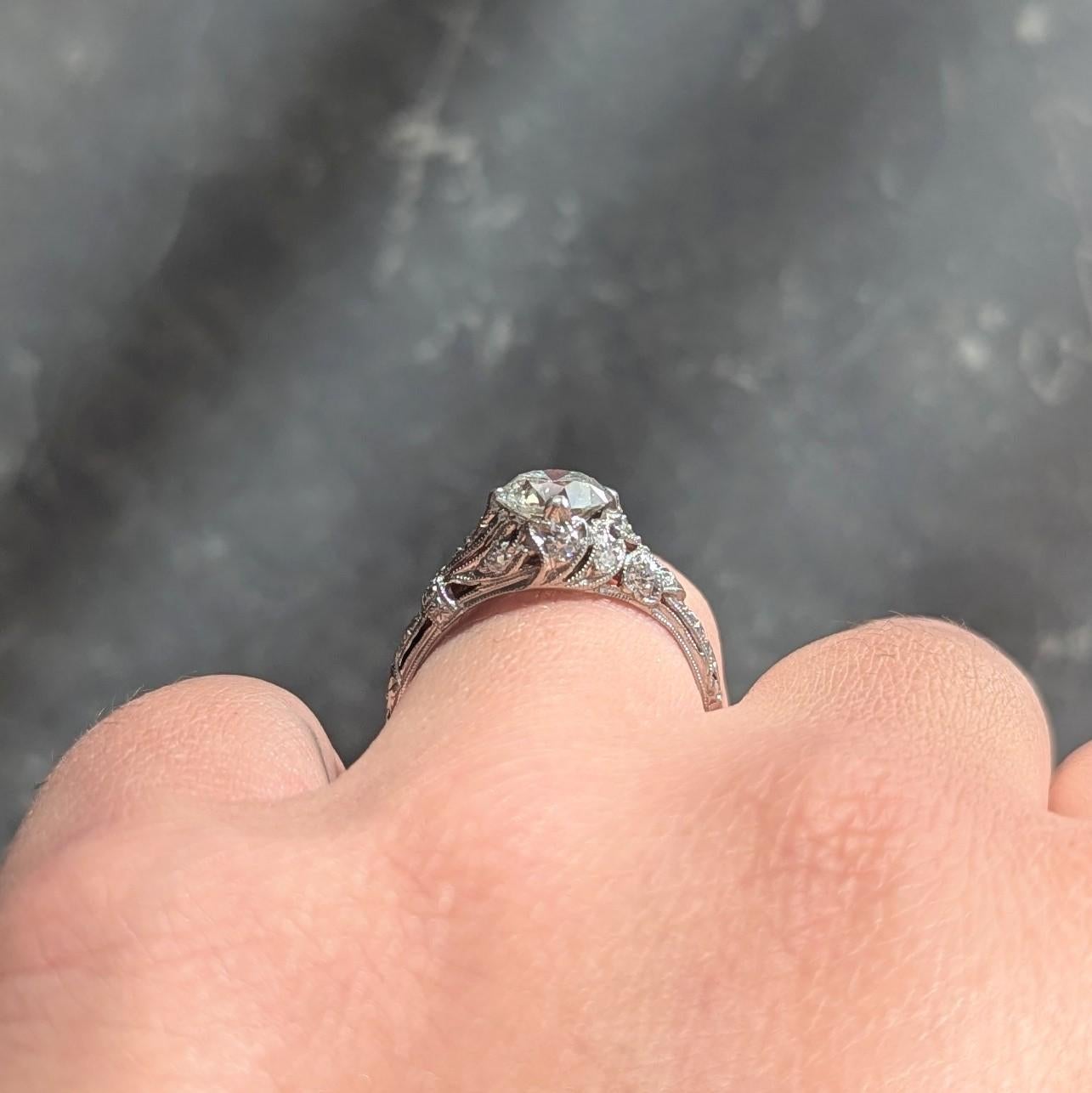 Edwardian European Diamond Platinum Antique Lily-of-the-Valley Engagement Ring For Sale 6