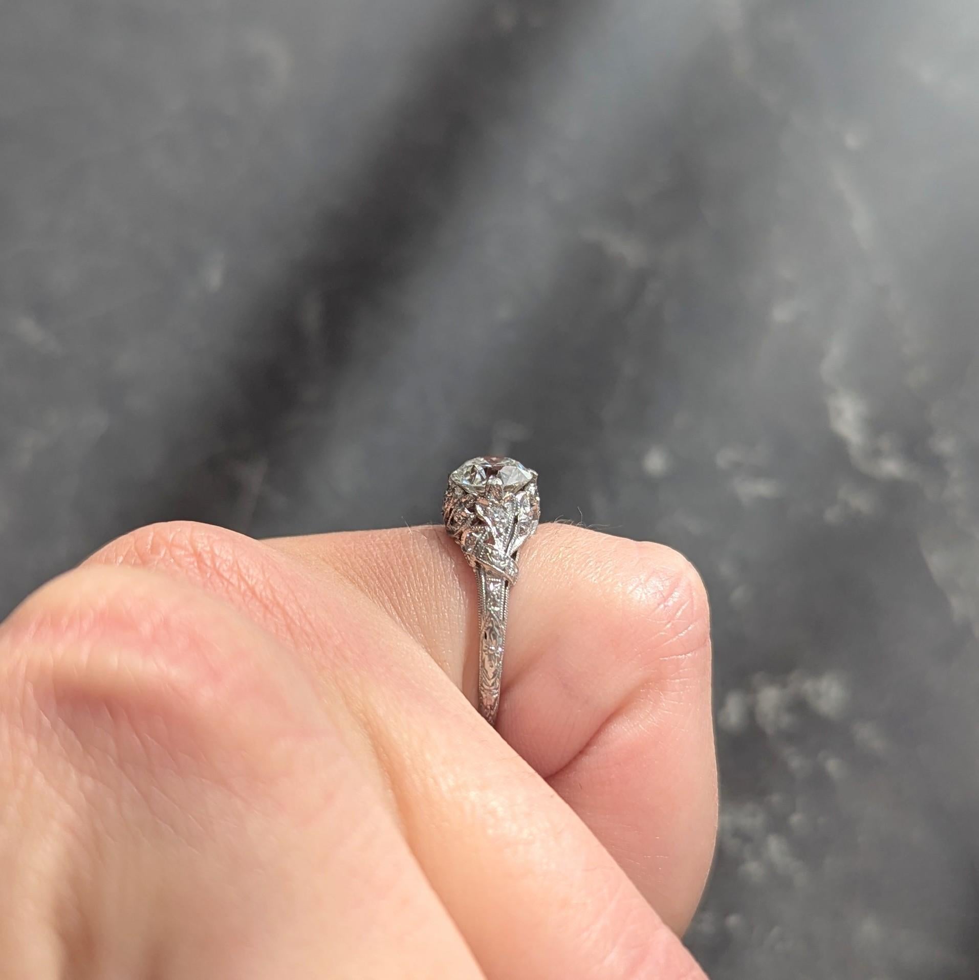 Edwardian European Diamond Platinum Antique Lily-of-the-Valley Engagement Ring For Sale 7