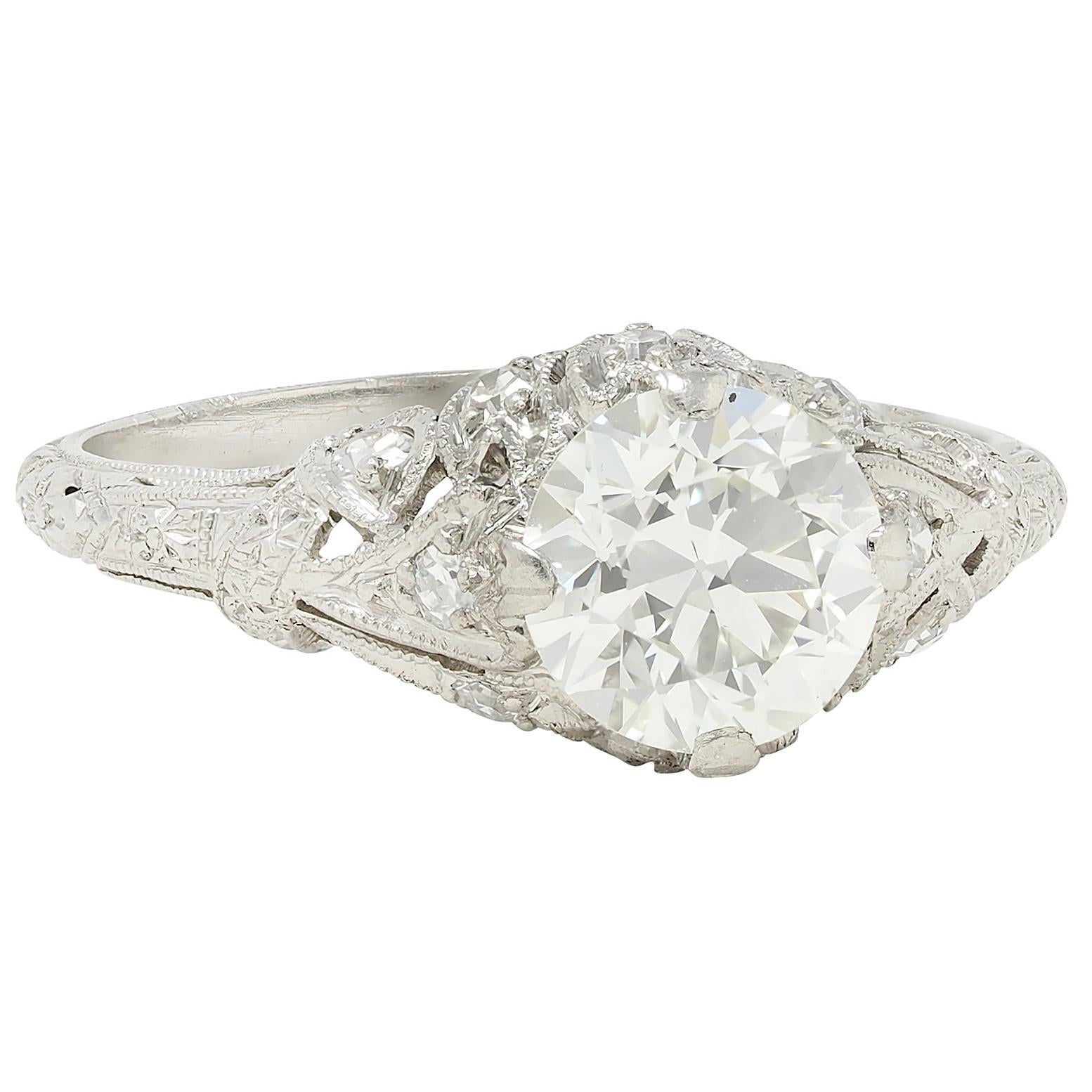 Old European Cut Edwardian European Diamond Platinum Antique Lily-of-the-Valley Engagement Ring For Sale