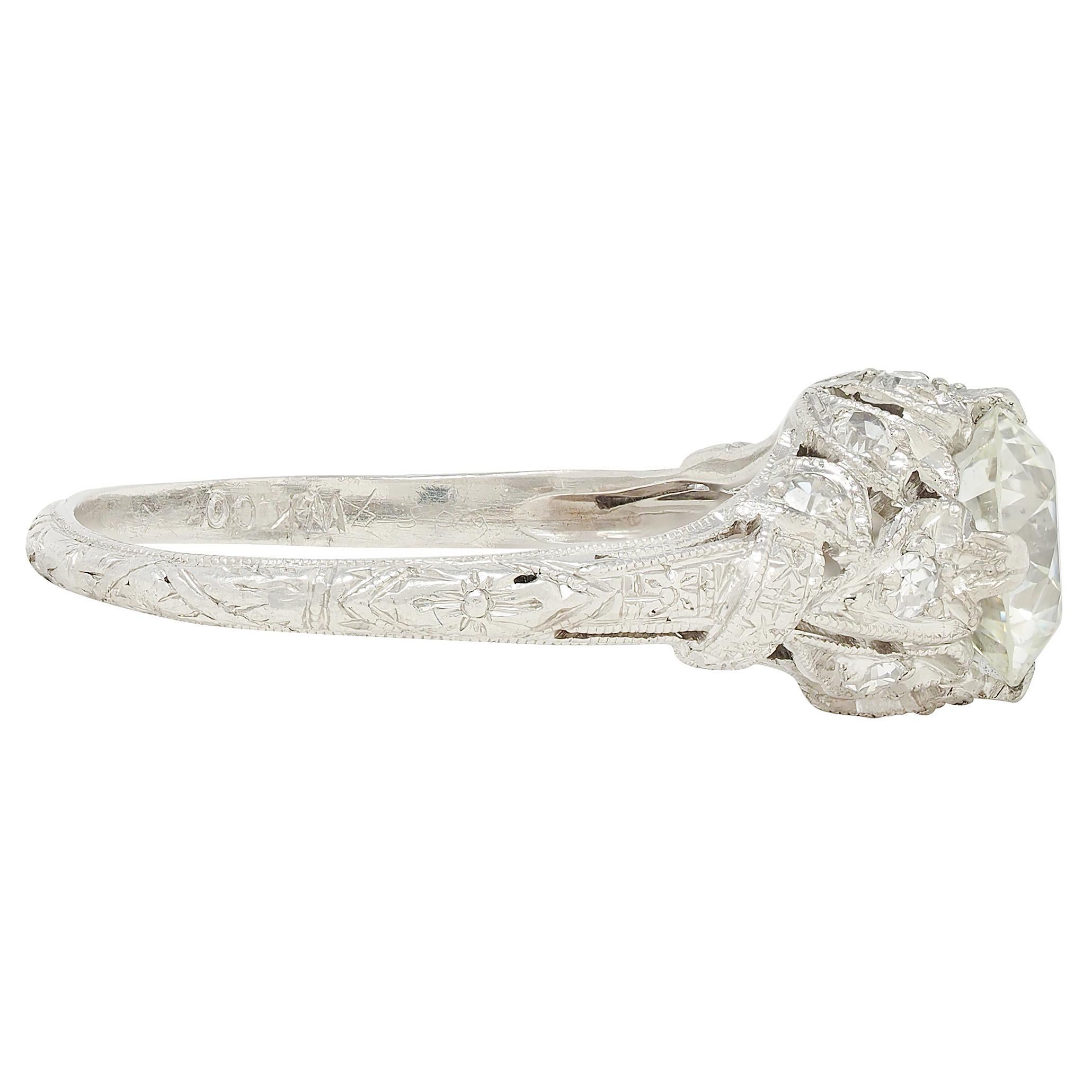 Edwardian European Diamond Platinum Antique Lily-of-the-Valley Engagement Ring In Excellent Condition For Sale In Philadelphia, PA
