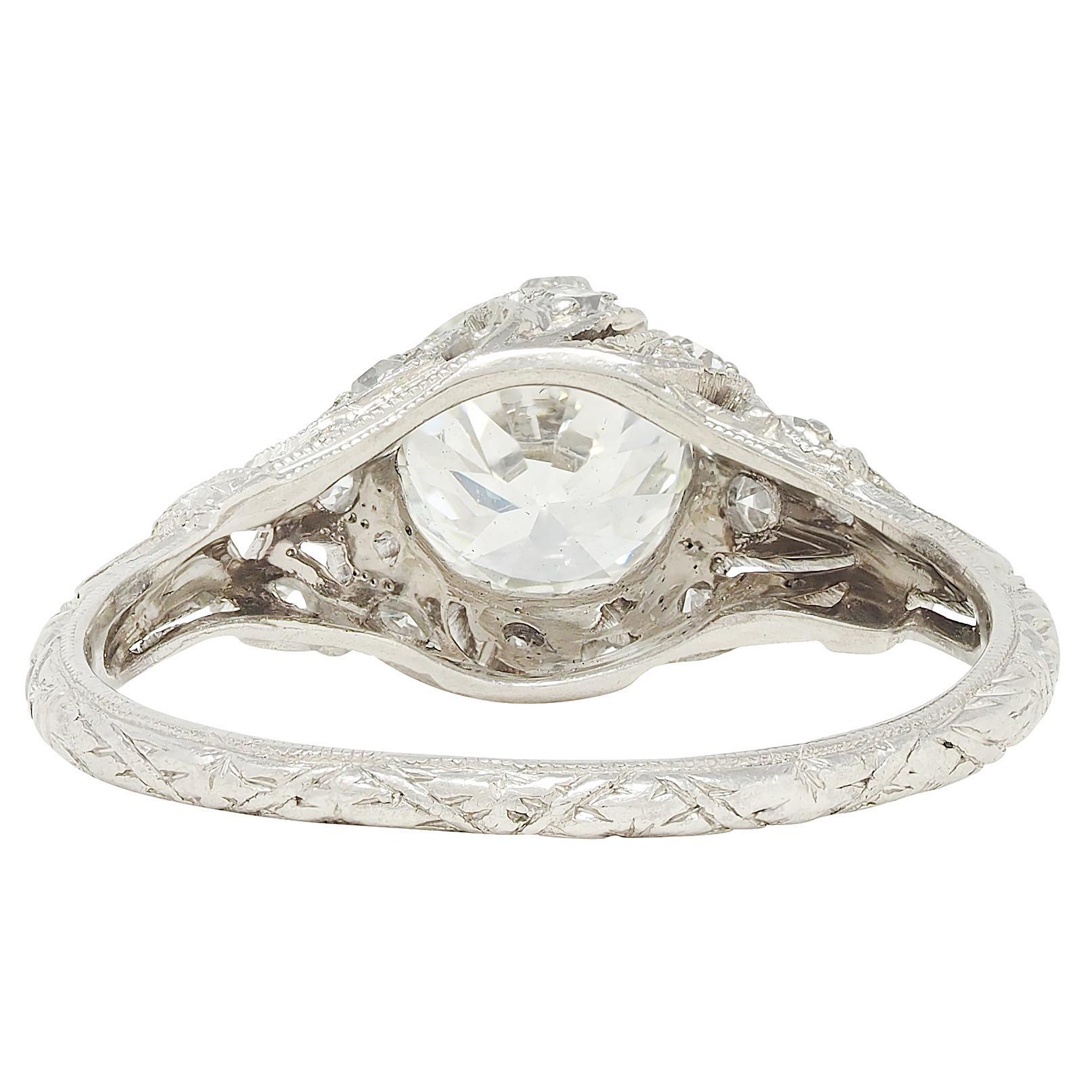 Women's Edwardian European Diamond Platinum Antique Lily-of-the-Valley Engagement Ring For Sale