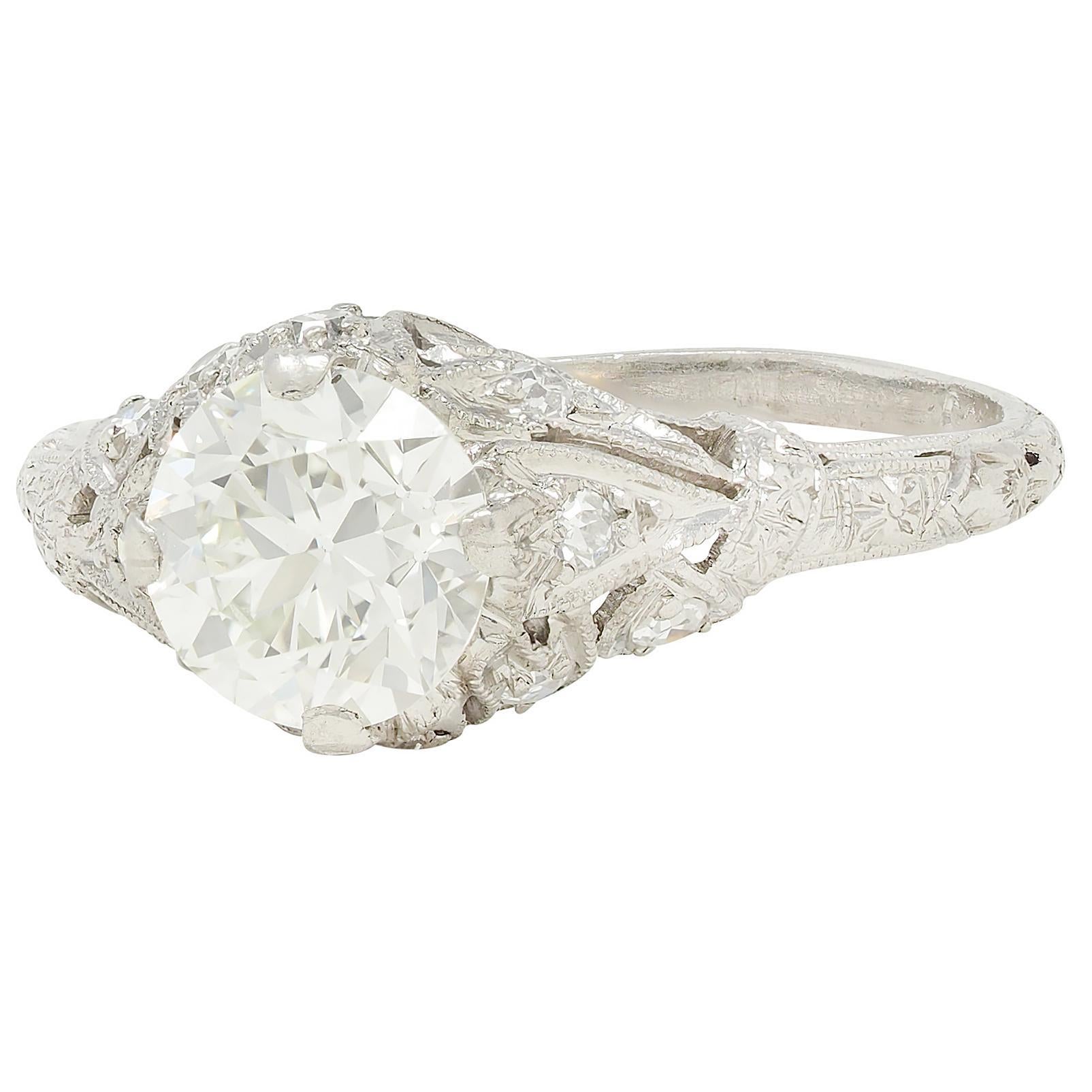 Edwardian European Diamond Platinum Antique Lily-of-the-Valley Engagement Ring For Sale 2