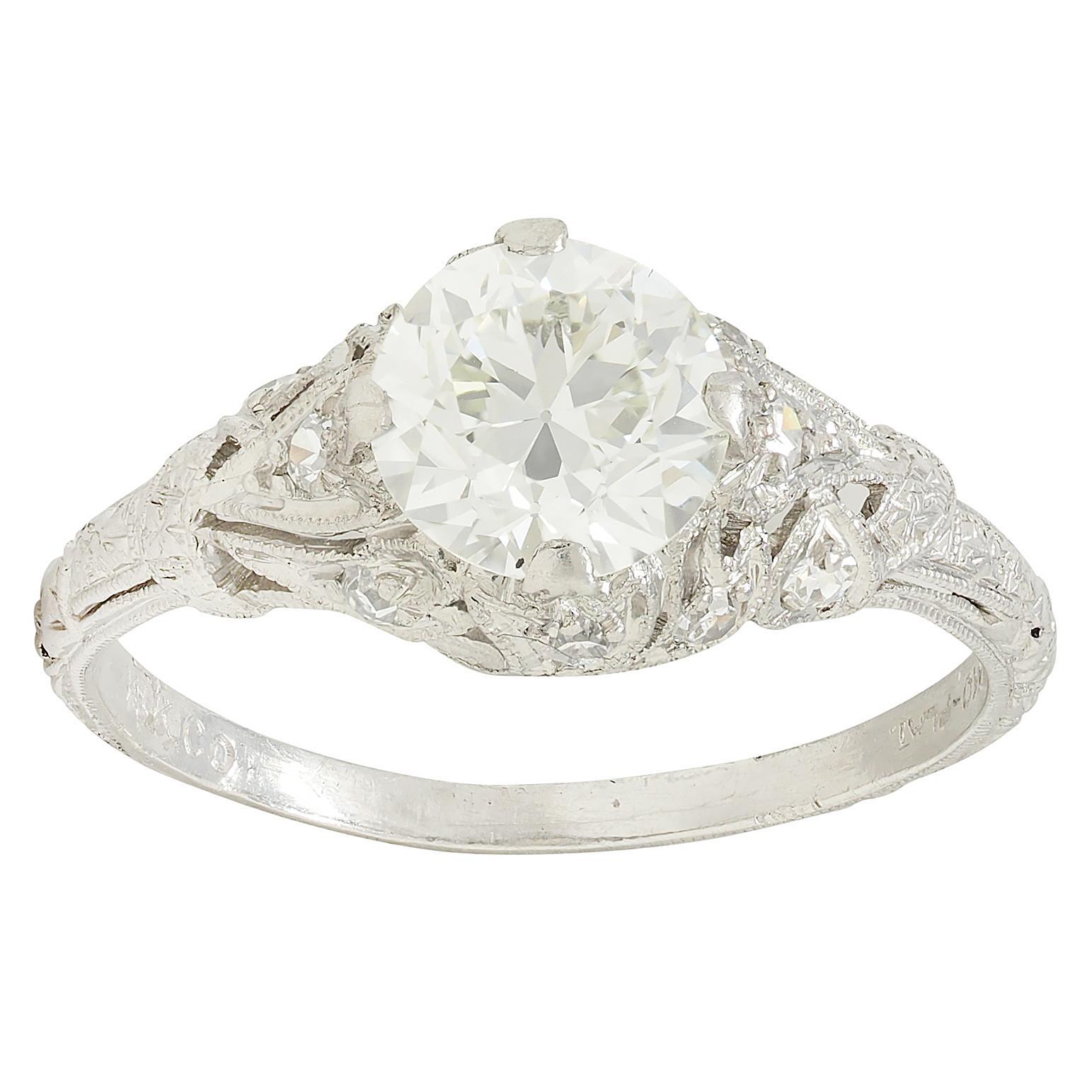 Edwardian European Diamond Platinum Antique Lily-of-the-Valley Engagement Ring For Sale 3