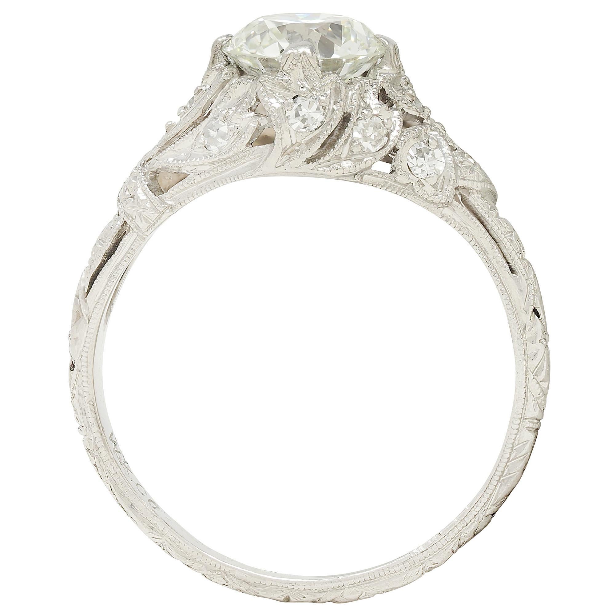 Edwardian European Diamond Platinum Antique Lily-of-the-Valley Engagement Ring For Sale 4