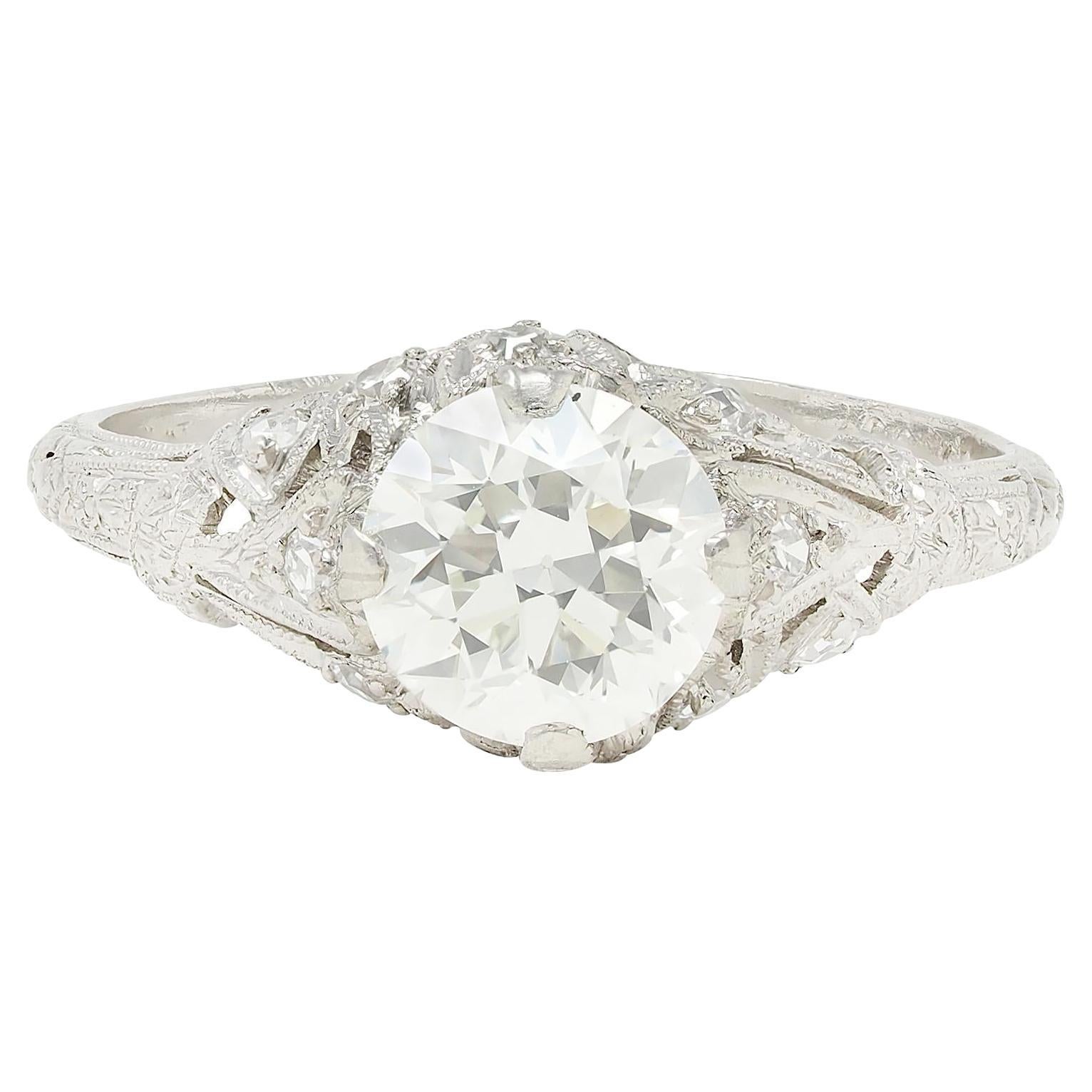 Edwardian European Diamond Platinum Antique Lily-of-the-Valley Engagement Ring For Sale