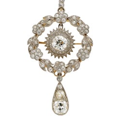 Edwardian European Diamond, Platinum-Topped 18K Gold, Pendant-Brooch-Necklace
