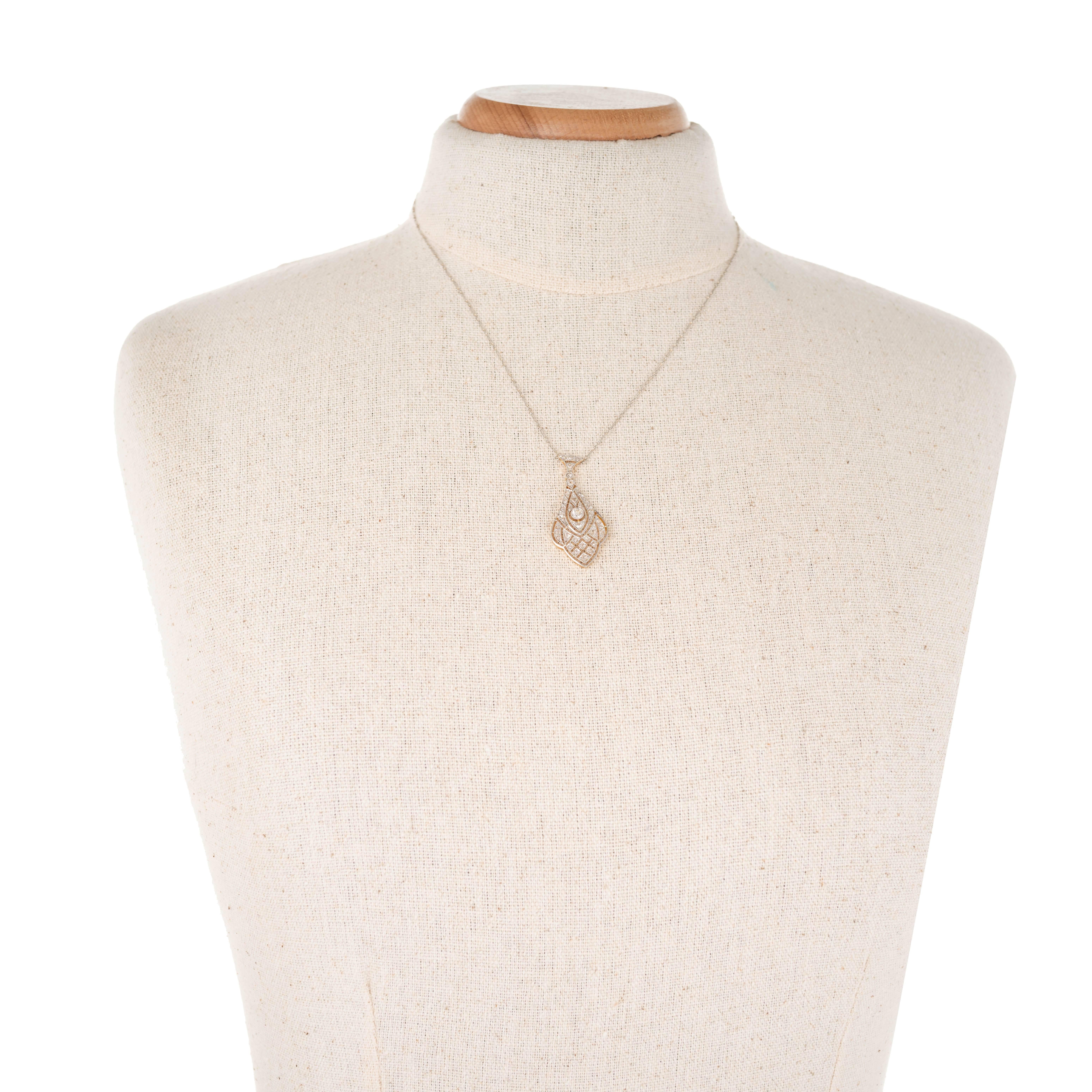 Edwardian European Rose-Cut Diamond Platinum Gold Pendant Necklace In Good Condition In Stamford, CT