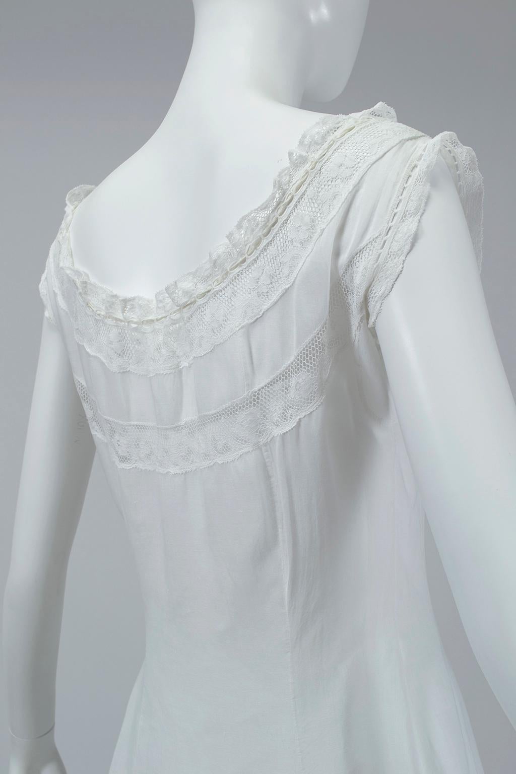 White Edwardian Eyelet and Lace Full Bridal Petticoat Nightgown - XS, 1900s 2