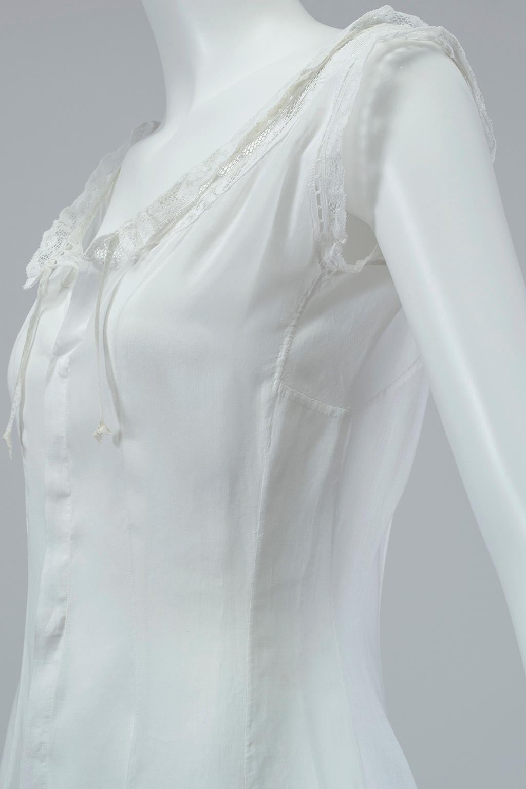 Women's White Edwardian Eyelet and Lace Full Bridal Petticoat Nightgown - XS, 1900s