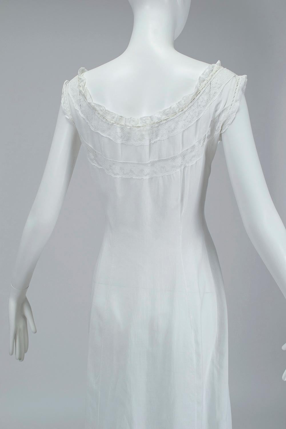 White Edwardian Eyelet and Lace Full Bridal Petticoat Nightgown - XS, 1900s 1