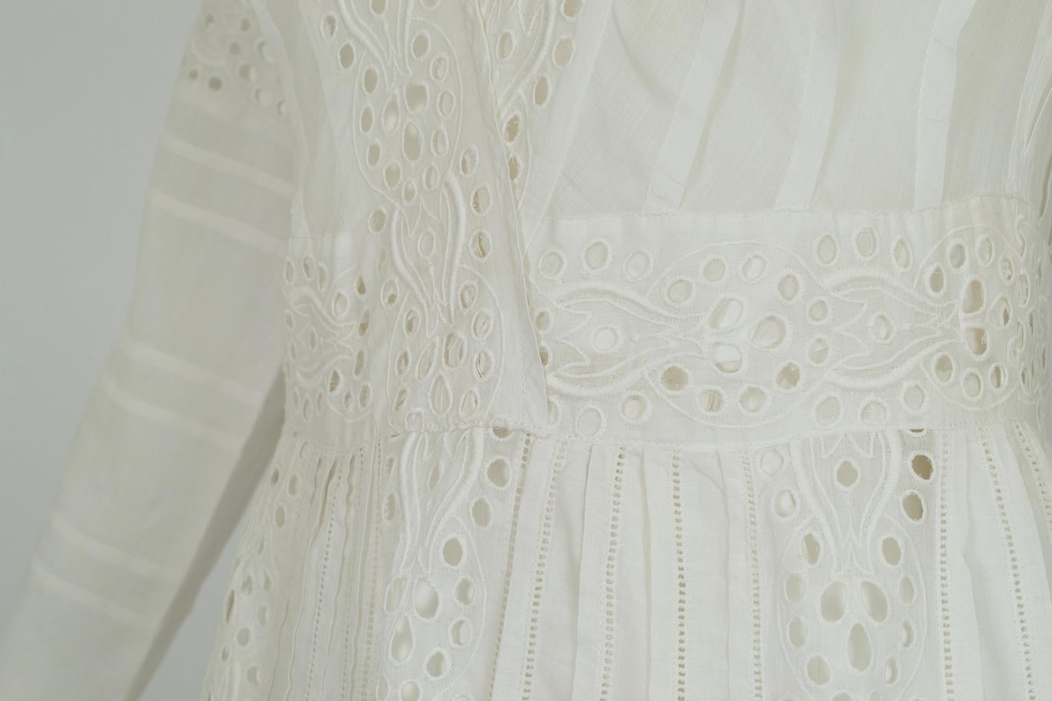 Vestido de novia eduardiano con ojales y corpiño marinero de lino - S, 1900 en venta 5