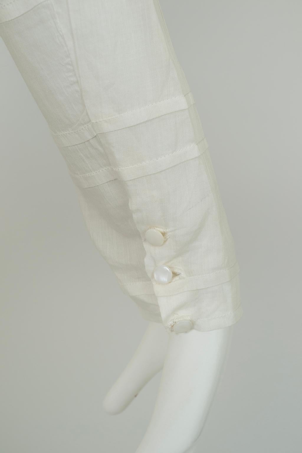 Vestido de novia eduardiano con ojales y corpiño marinero de lino - S, 1900 en venta 9