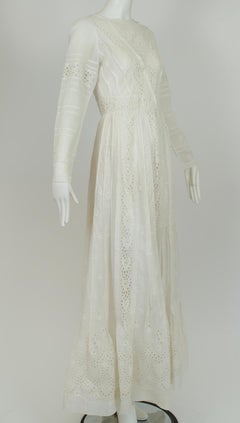 Edwardian Eyelet and Linen Sailor Bodice Tea Wedding Patio Dress – S, 1900s